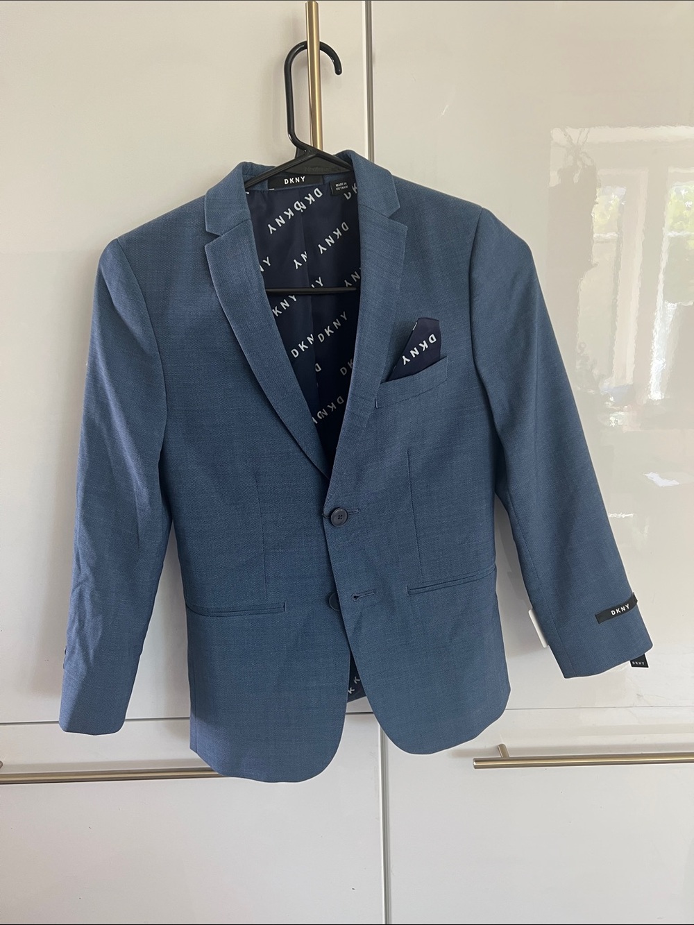 DKNY Blue Boys' Single-Breasted Sport Coat with Pocket Square